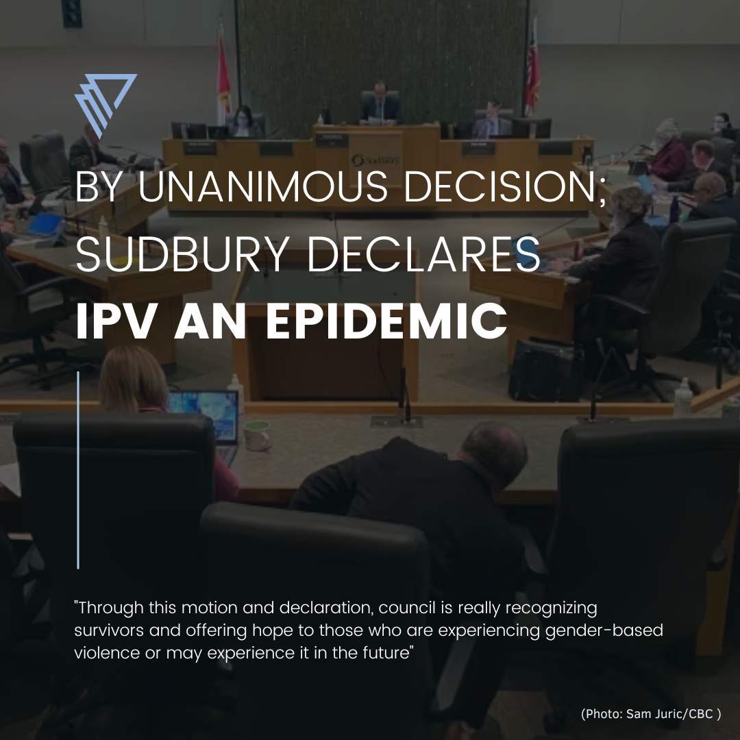 By unanimous decision; Sudbury declares IPV an epidemic. "Through this motion and declaration, council is really recognizing survivors and offering hope to those who are experiencing gender-based violence or may experience it in the future" Photo of city council room by Sam Juric of CBC.